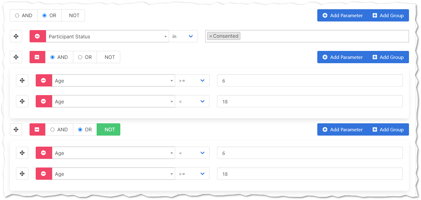 Advanced search grouping.
