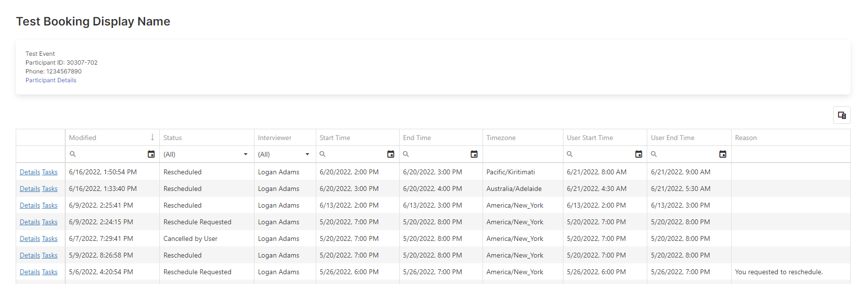 Figure 1: Appointment history table.