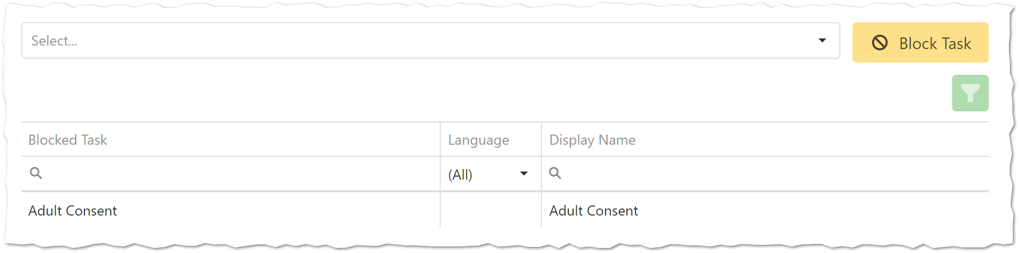 Blocked tasks table.