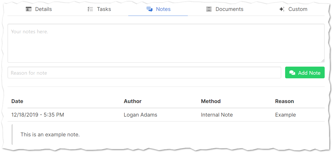 Participant note interface.